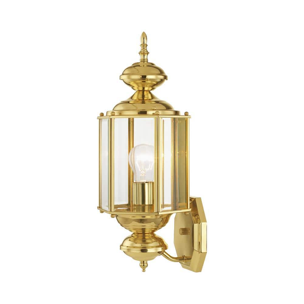 Polished Brass Outdoor Lantern Sconce with Clear Beveled Glass