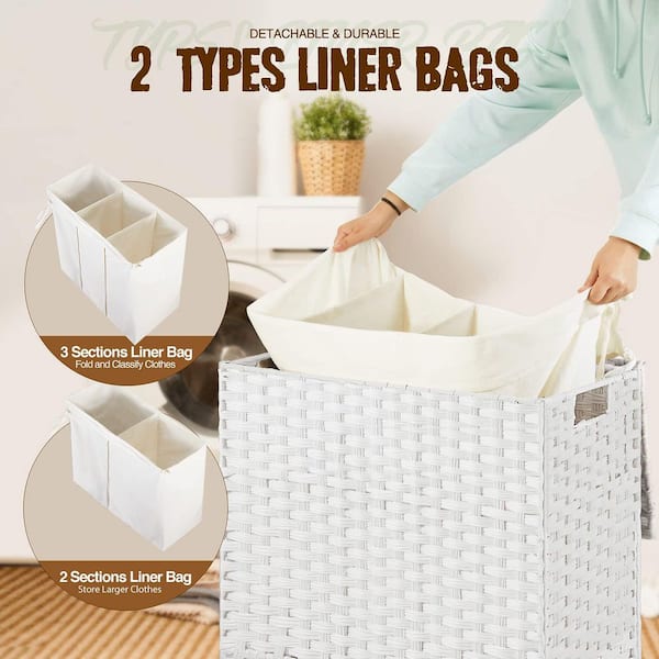 125 L Plastic Rattan Laundry Basket Hamper with Lid White