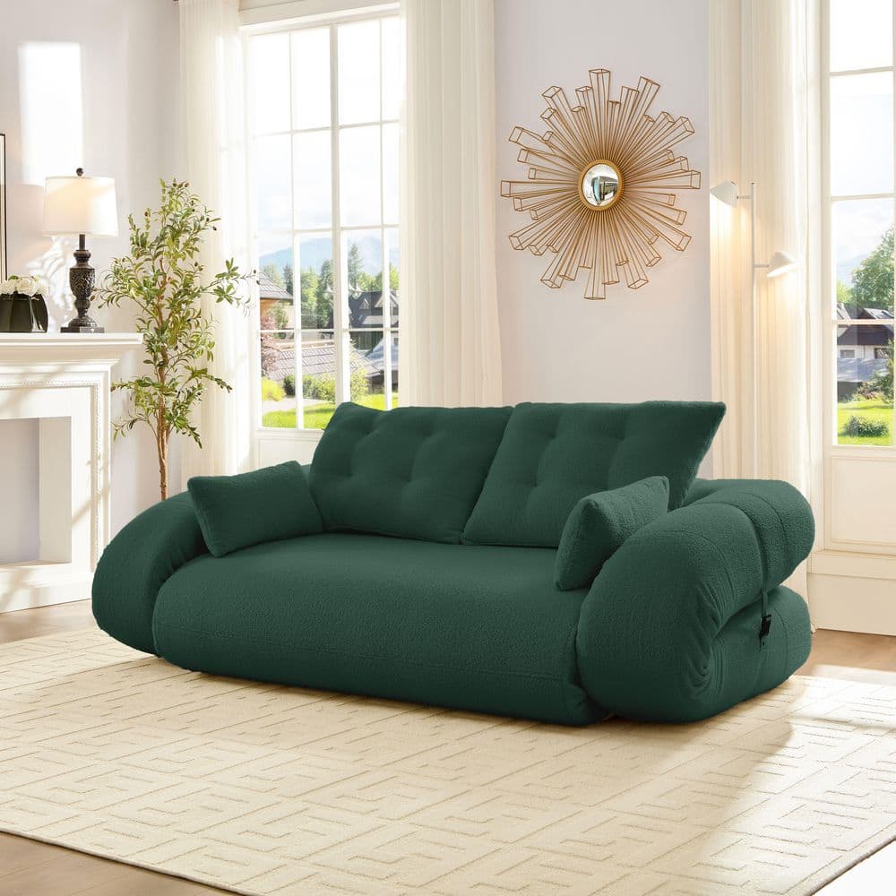 Green 78.7 in. Multi-Functional 3-in-1 Teddy Polyester Fabric Foam-Filled F