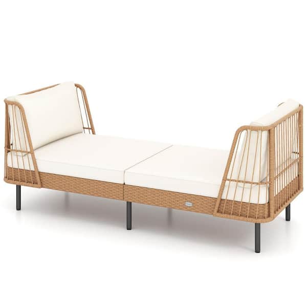 Patio Wicker Daybed with Seat Back Cushions Robust Metal Legs For Backyard Porch