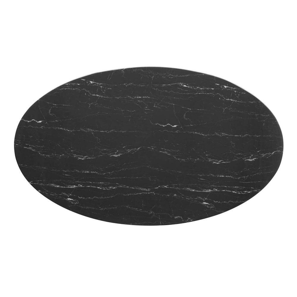 Modern Mid-Century 60" Oval Marble & Wood Dining Table in Black