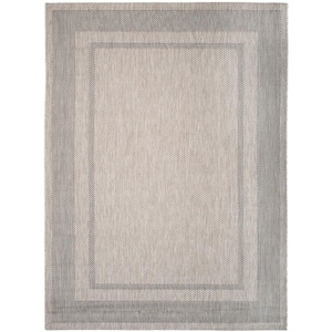 Courtyard Beige/Black 8 ft. x 11 ft. Striped Indoor/Outdoor Patio  Area Rug