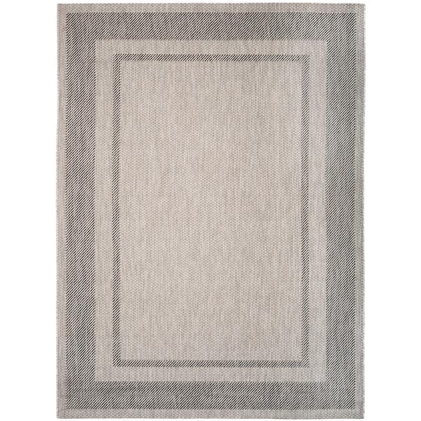 Courtyard Beige/Black 8 ft. x 11 ft. Striped Indoor/Outdoor Patio  Area Rug