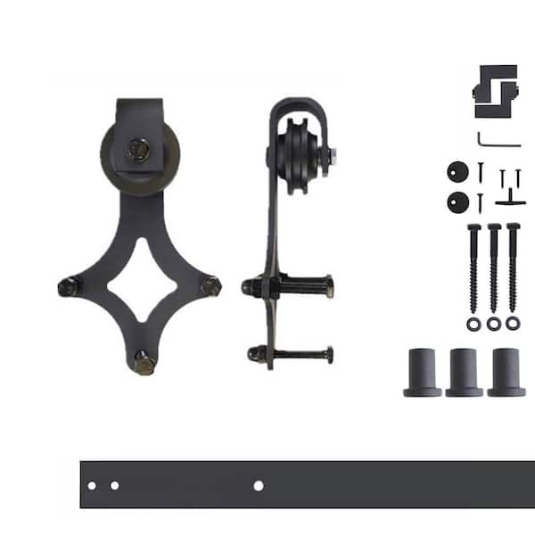 HOMACER 4 ft./48 in. Black Rustic Non-Bypass Sliding Barn Door Hardware Kit  Diamond Design Roller for Double Doors LX2TGH048C - The Home Depot