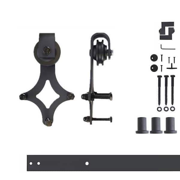 HOMACER 4.5 ft./54 in. Black Rustic Non-Bypass Sliding Barn Door Hardware Kit Diamond Design Roller for Single Door