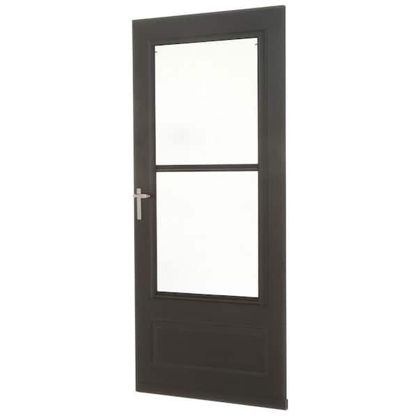 EMCO 300 Series 36 in. x 80 in. Bronze Universal Triple-Track Storm Door with Nickel Hardware