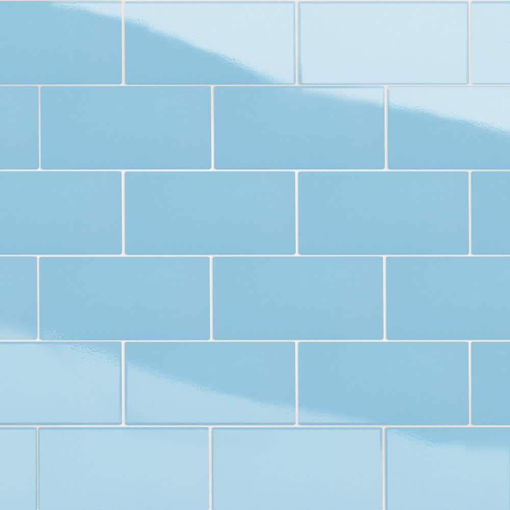 Merola Tile Piscina Brick Glossy Blue 43/4 in. x 95/8 in. Porcelain