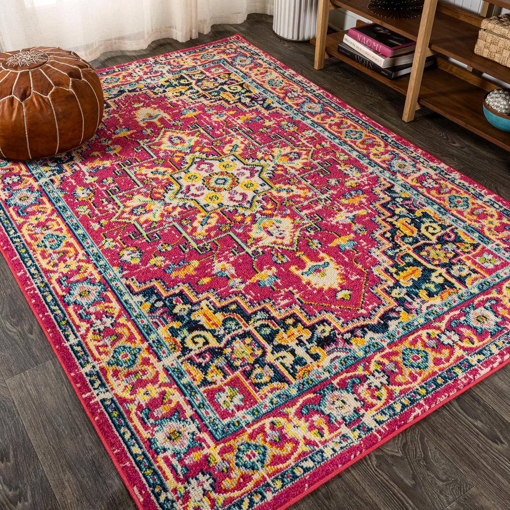 Brooklyn Red and Pink Synthetic Medallion 4' x 6' Area Rug