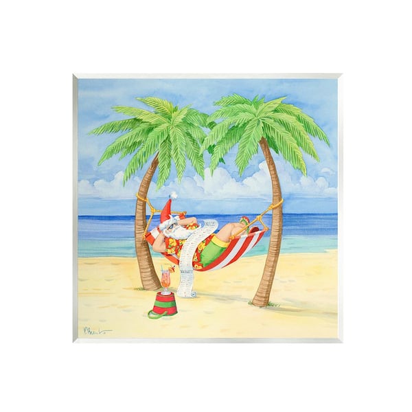 Stupell Industries Santa on Beach Hammock by Paul Brent 1 Piece Unframed Graphic Print Nature Poster Art Print 12 in. x 12 in.