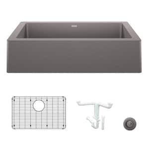 Vintera 30 in. Farmhouse/Apron-Front Single Bowl Metallic Gray Granite Composite Kitchen Sink Kit with Accessories