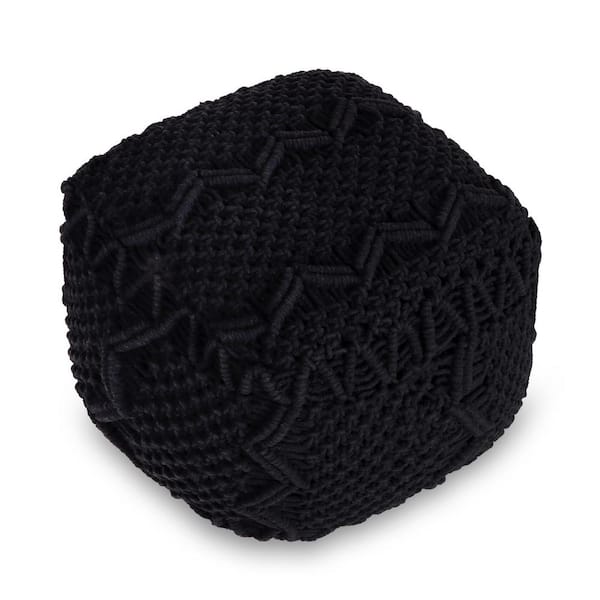 HomeRoots Black Cotton Blend Square Pouf 18L x 18W x 14H Ottoman