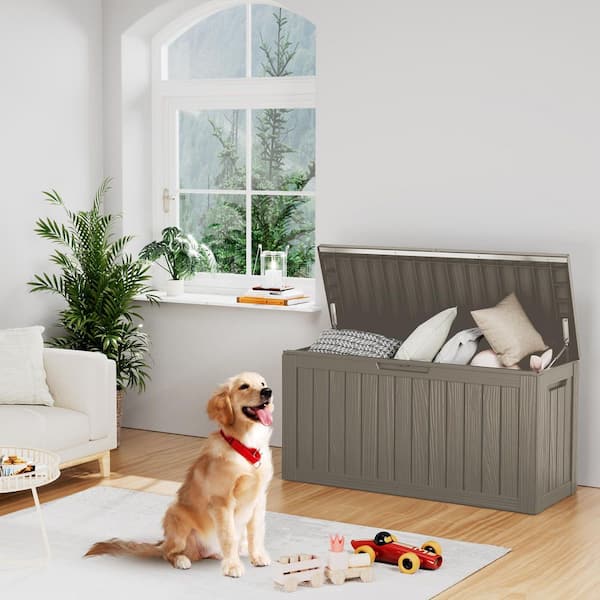 80 Gal. Light Brown Resin Large Storage Deck Box for Outdoor Indoor