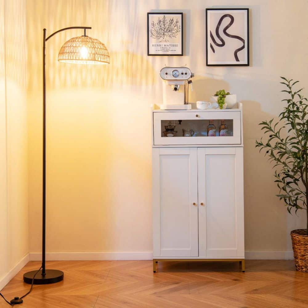 Arc 63 in. Black Modern Rustic 1-Light Arc Floor Lamp for Living Room with Paper Rope Dome Shade price history on PriceWatchPro