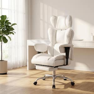 Big and Tall Faux Leather Ergonomic Reclining Executive Chair in White with Adjustable Armrest