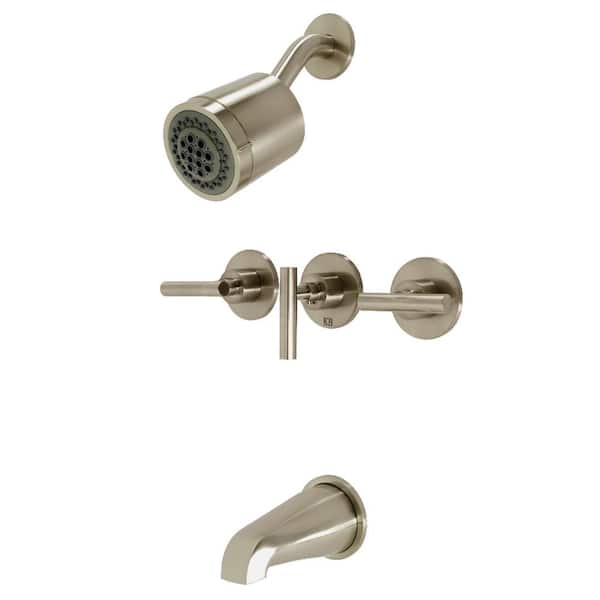 Kingston Brass Manhattan Triple Handle 2-Spray Tub and Shower Faucet 2 GPM in. Brushed Nickel (Valve Included)