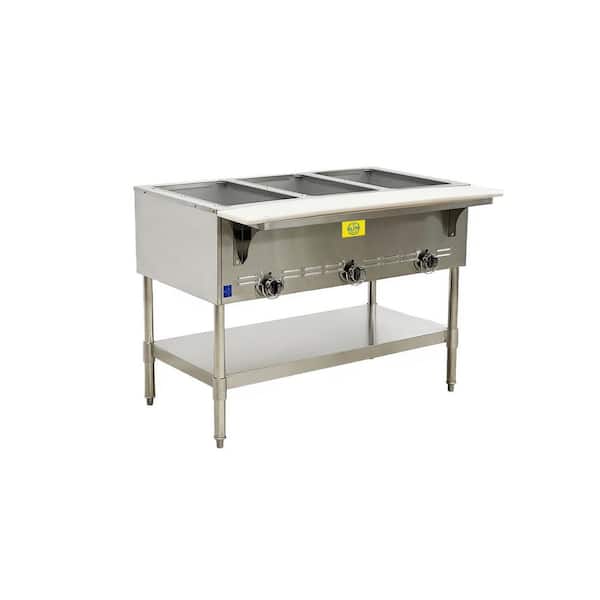Elite Kitchen Supply 44.4 in. Commercial 15.75 qt. Steam Table 3-Pot Food Warmer EGM3G with Cutting Board