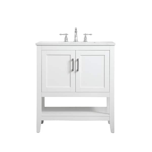 Disar 30'' Bathroom Vanity White Single Sink with Calacatta Quartz