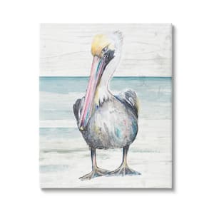 Pelican Bird Standing Beach Sand Grain Pattern Design By Patricia Pinto Unframed Animal Art Print 20 in. x 16 in.