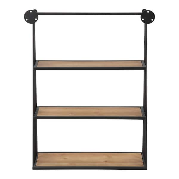 Kate and Laurel Samuels Wall Shelf with Hooks - 42x5x22 - Rustic Brown/Black