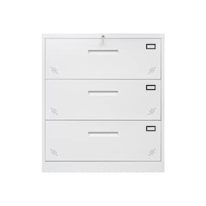 White 3 Drawer Lateral Filing Cabinet for Legal/Letter A4 Size, Large Deep Drawers Locked by Keys