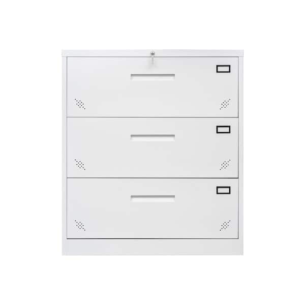Tenleaf White 3 Drawer Lateral Filing Cabinet for Legal/Letter A4 Size, Large Deep Drawers Locked by Keys