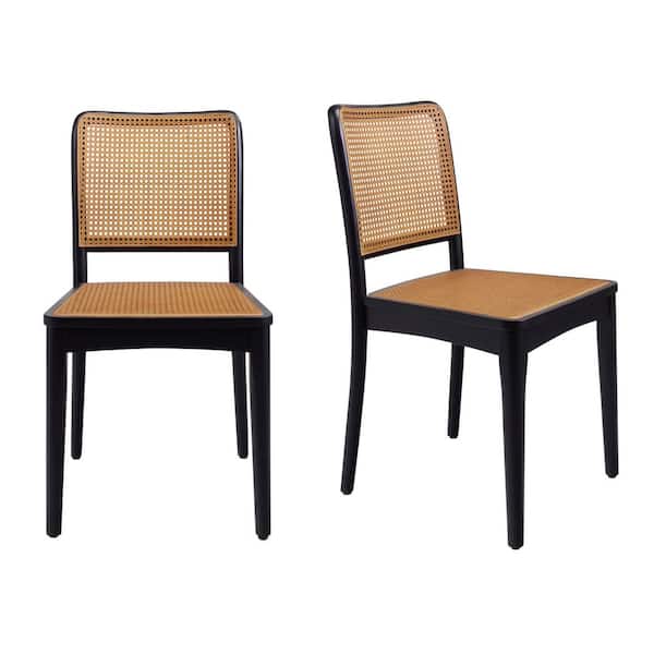 Ellery Black Wood Dining Chair with Synthetic Rattan Seat (Set of 2)
