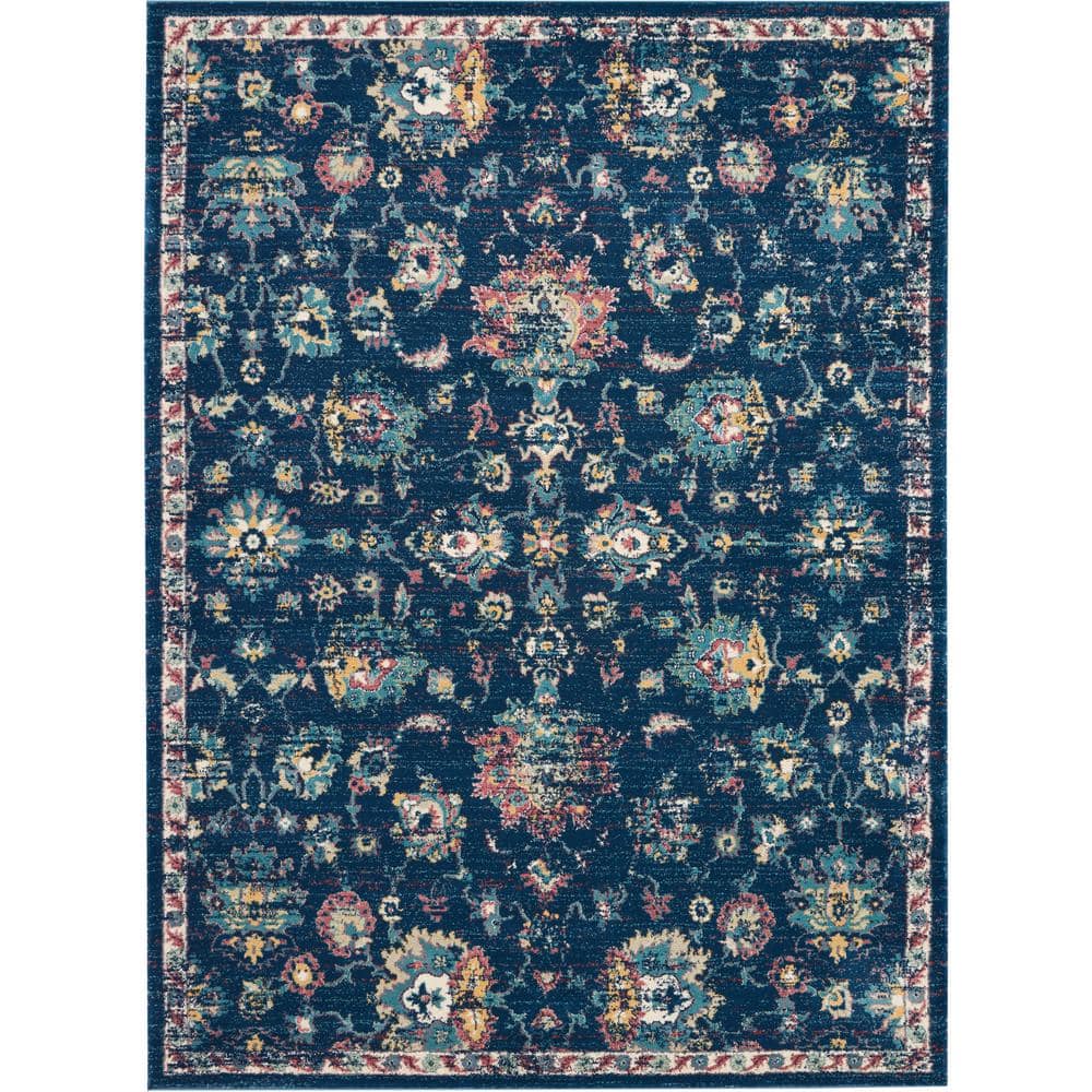 Elegant Fusion Floral Blue Rectangular Area Rug 7'10" x 10'6"