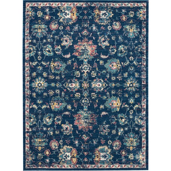 Nourison Fusion Navy/Pink 8 ft. x 11 ft. Moroccan Contemporary Area Rug