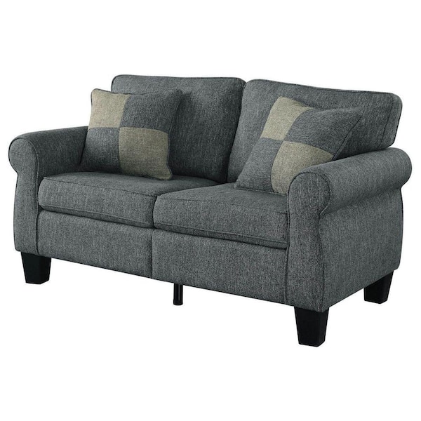 Benjara Modern 58 in. Gray Fabric Upholstery Love Seat with Rolled Design Arms and 2-Seating Capacity