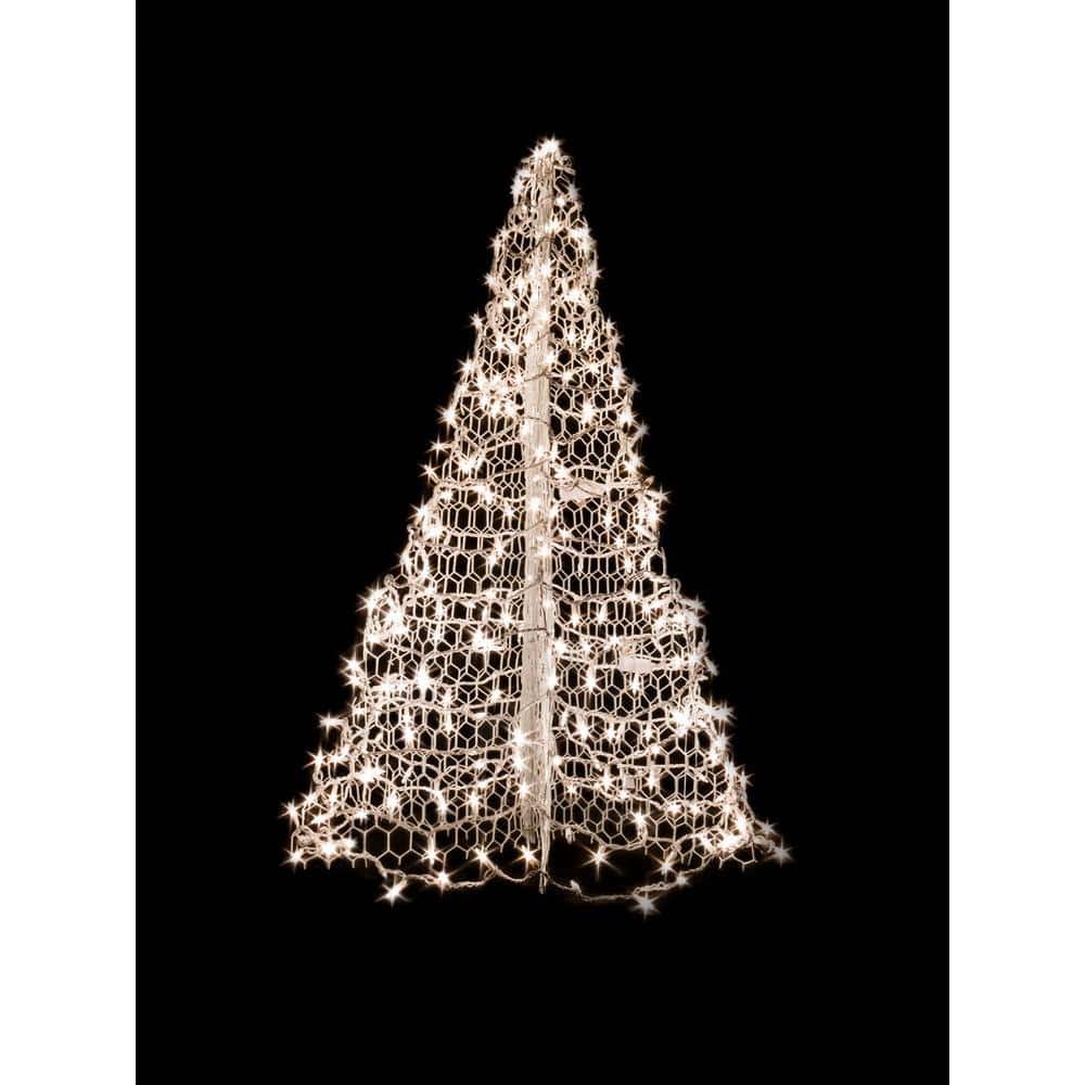 Crab Pot Trees 5 Ft Indoor Outdoor Pre Lit Incandescent Artificial Christmas Tree With White Frame And 350 Clear Lights W5w The Home Depot