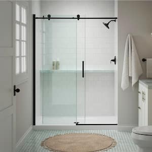 Cursiva 56-60 in. W x 78 in. H Sliding Frameless Shower Door in Matte Black