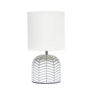 10.43 in. White with White Shade Petite Contemporary Webbed Waves Base Bedside Table Desk Lamp with Fabric Drum Shade