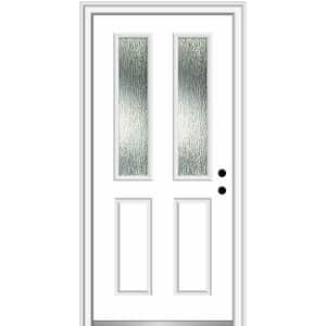 30 in. x 80 in. Left-Hand/Inswing Rain Glass Brilliant White Fiberglass Prehung Front Door on 6-9/16 in. Frame