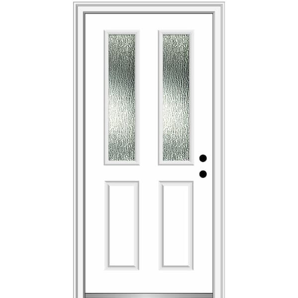 MMI Door 30 in. x 80 in. Left-Hand/Inswing Rain Glass Brilliant White Fiberglass Prehung Front Door on 6-9/16 in. Frame