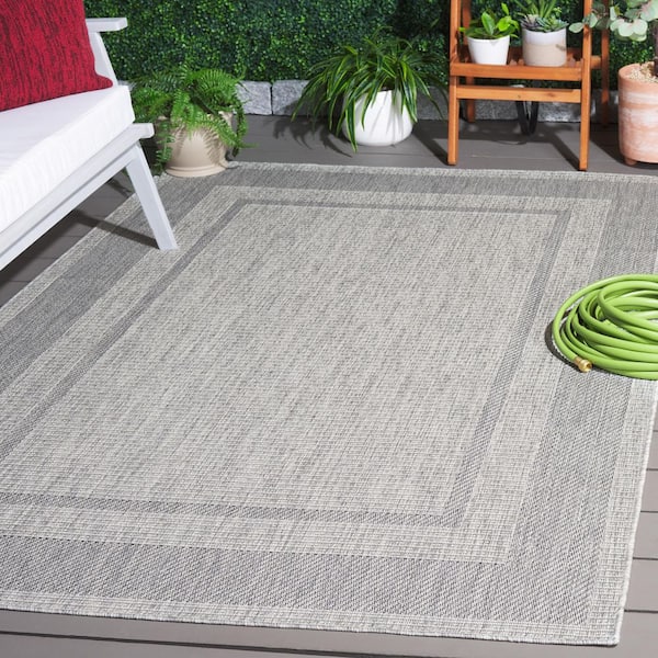 Beach House Gray/Charcoal 7 ft. x 7 ft. Double Border Indoor/Outdoor Square Area Rug