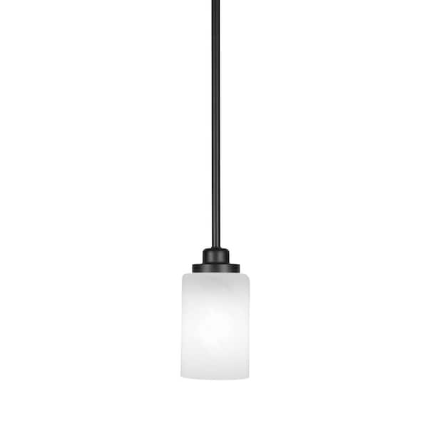 Unbranded Monroe 100-Watt 1-Light Matte Black Shaded Pendant Light with Marble Glass Shade, No Bulb Included