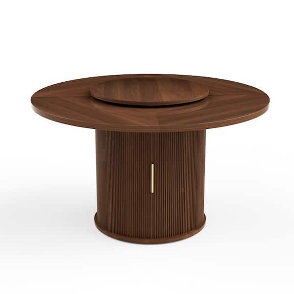 55-inch round dining Metal Outdoor/Indoor Dining Table, featuring a double-tiered storage rack a rotating tabletop tray