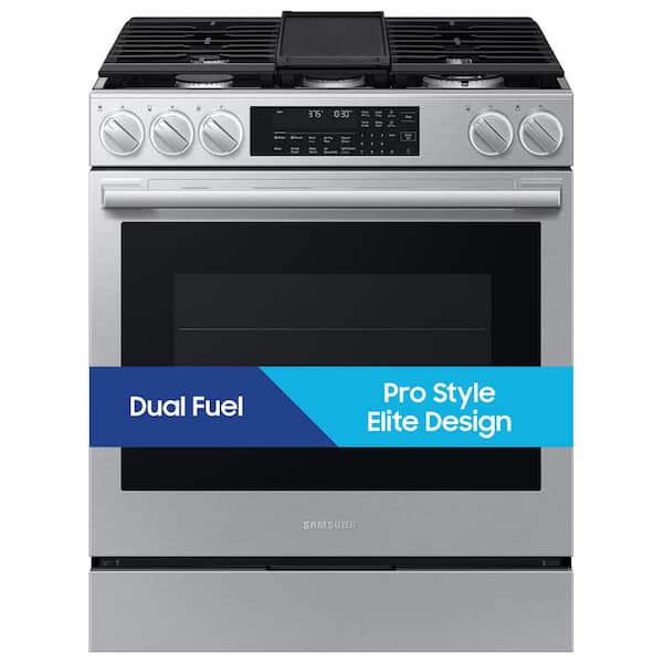 Bespoke 30 in. 5 Burner Smart Slide-In Dual Fuel Double-Oven Range in Stainless Steel with Illuminated Precision Knobs