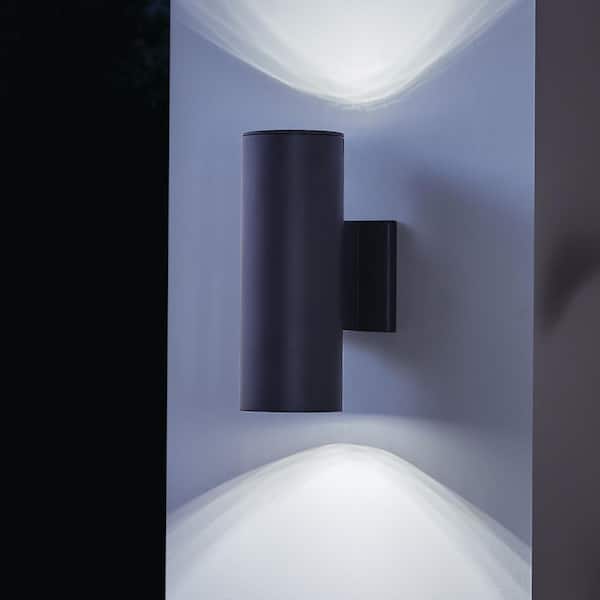 Independence 12 in. 1-Light Textured Black Outdoor Hardwired Wall Cylinder Sconce with Integrated LED (1-Pack)