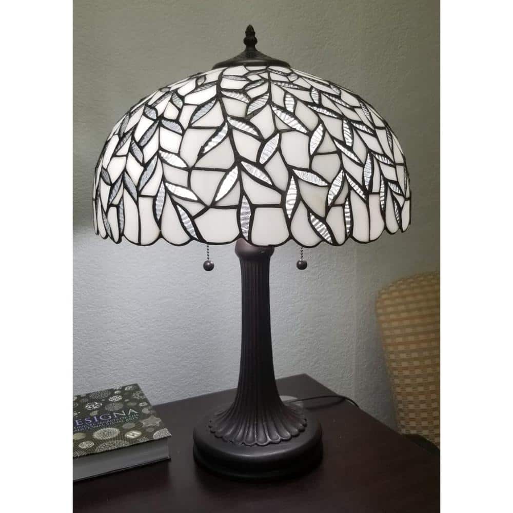 24" White Stained Glass Tiffany Style Table Lamp