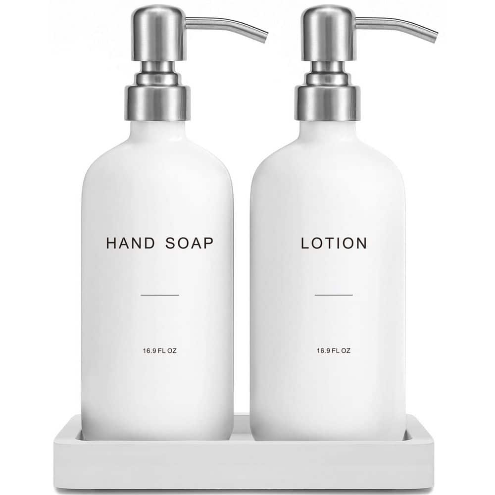 Silver and White Glass Soap Dispenser and Lotion Set with Stainless Steel Pump, Perfect for Modern Bathroom Decor price history on PriceWatchPro