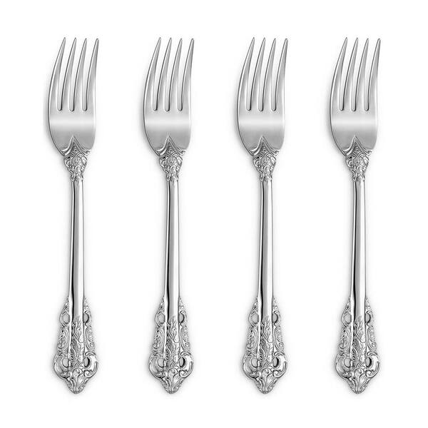 Silver 7 in. 18/10 Stainless Steel Mirror Polished Baroque Pattern Salad Dessert Fork Set (Set of 4)