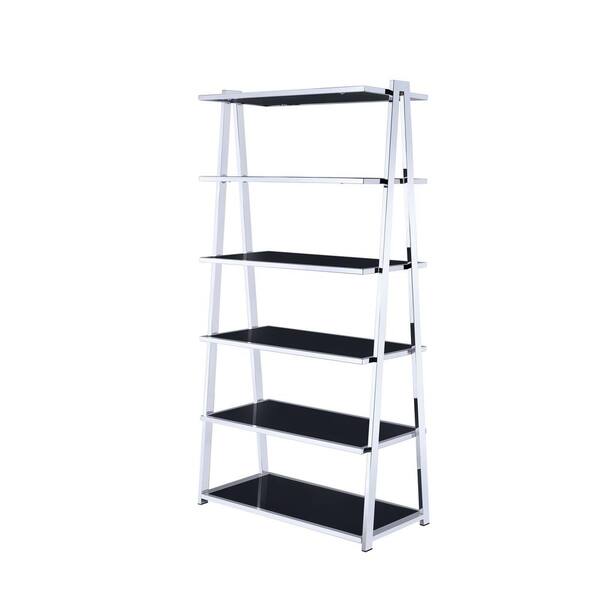 Acme Furniture Coleen Black High Gloss and Chrome Leaning Bookcase
