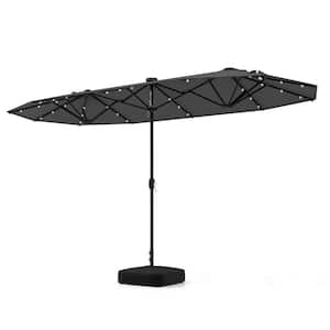 13 ft. Double Sided Metal Market Patio Umbrella in Gray with Solar Lights for Garden Pool Backyard Extra Weighted Base