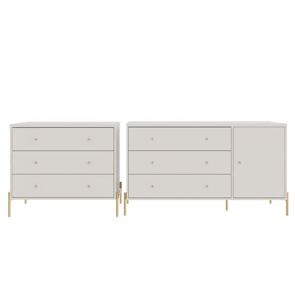 Manhattan Comfort Jasper Off-White 3-Drawer Sideboard Dresser and 3-Drawer Classic Dresser (Set of 2)
