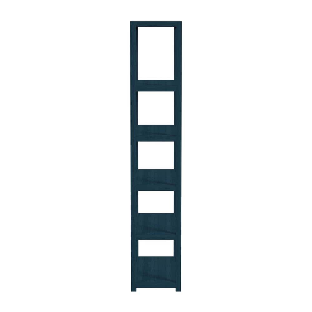 Navy Blue Wood 5-Tier Etagere Bookcase