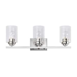 22 in. 3-Light Brushed Nickel Vanity Light with Clear Glass Shades