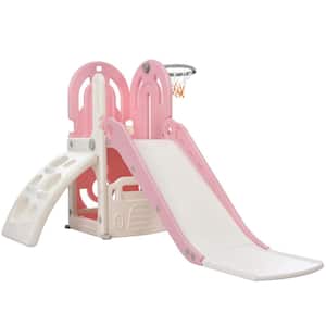 Pink 4-in-1 Toddler Climber Slide Playset with Basketball Hoop