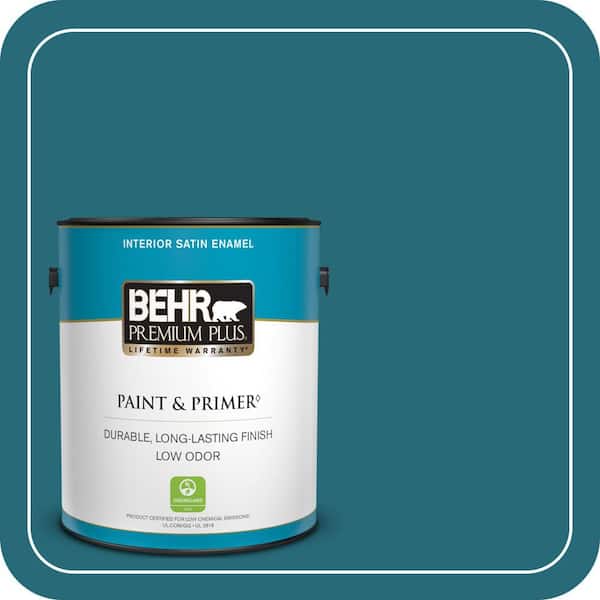 BEHR PREMIUM PLUS 1 gal. #M470-7 Blue Stream Satin Enamel Low Odor Interior Paint & Primer