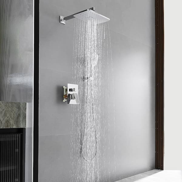 Brass Single Handle 3-Spray Rain Shower Faucet 2.5 Gpm Shower System with Adjustable Heads in Chrome (Valve Included)